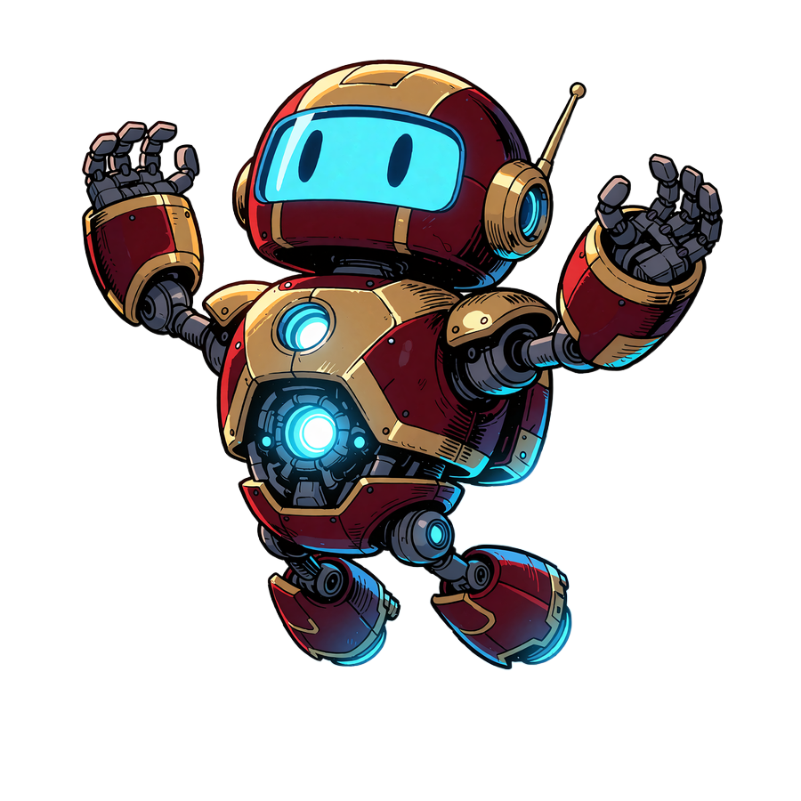Surge - mały robot-maskotka Casoola z cyjanowym wizjerem w radosnym podskoku